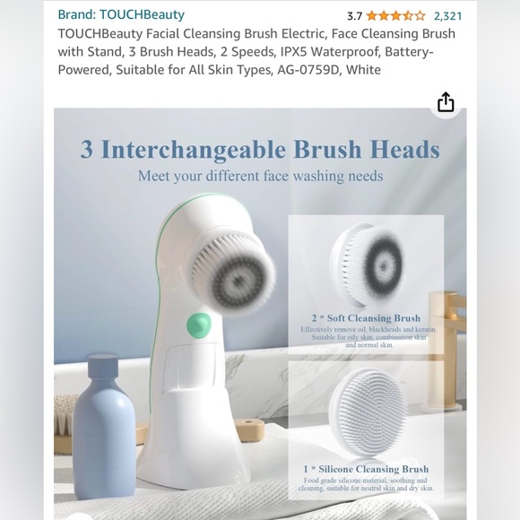 2/$25 TOUCH BEAUTY FACIAL CLEANSING BRUSH ELECTRIC - BRAND NEW IN THE BOX! - Picture 9 of 13